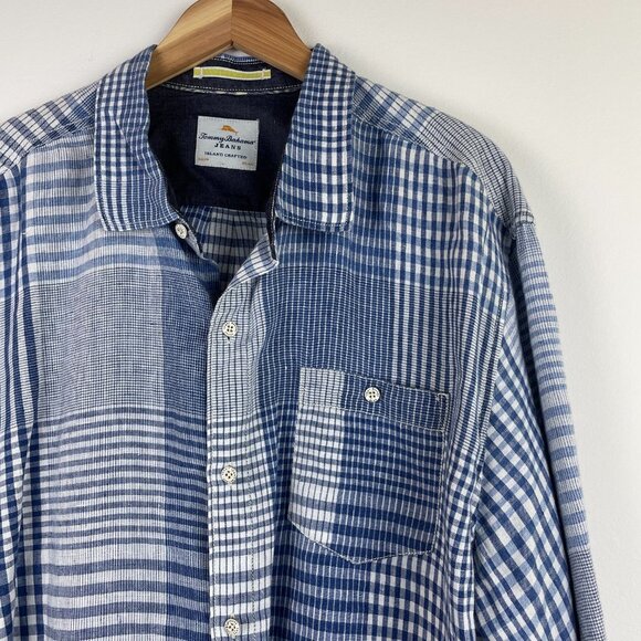 Tommy Bahama Men’s 100% Linen Long Sleeve Blue Chambray Plaid Button Down - XXL - Picture 5 of 9